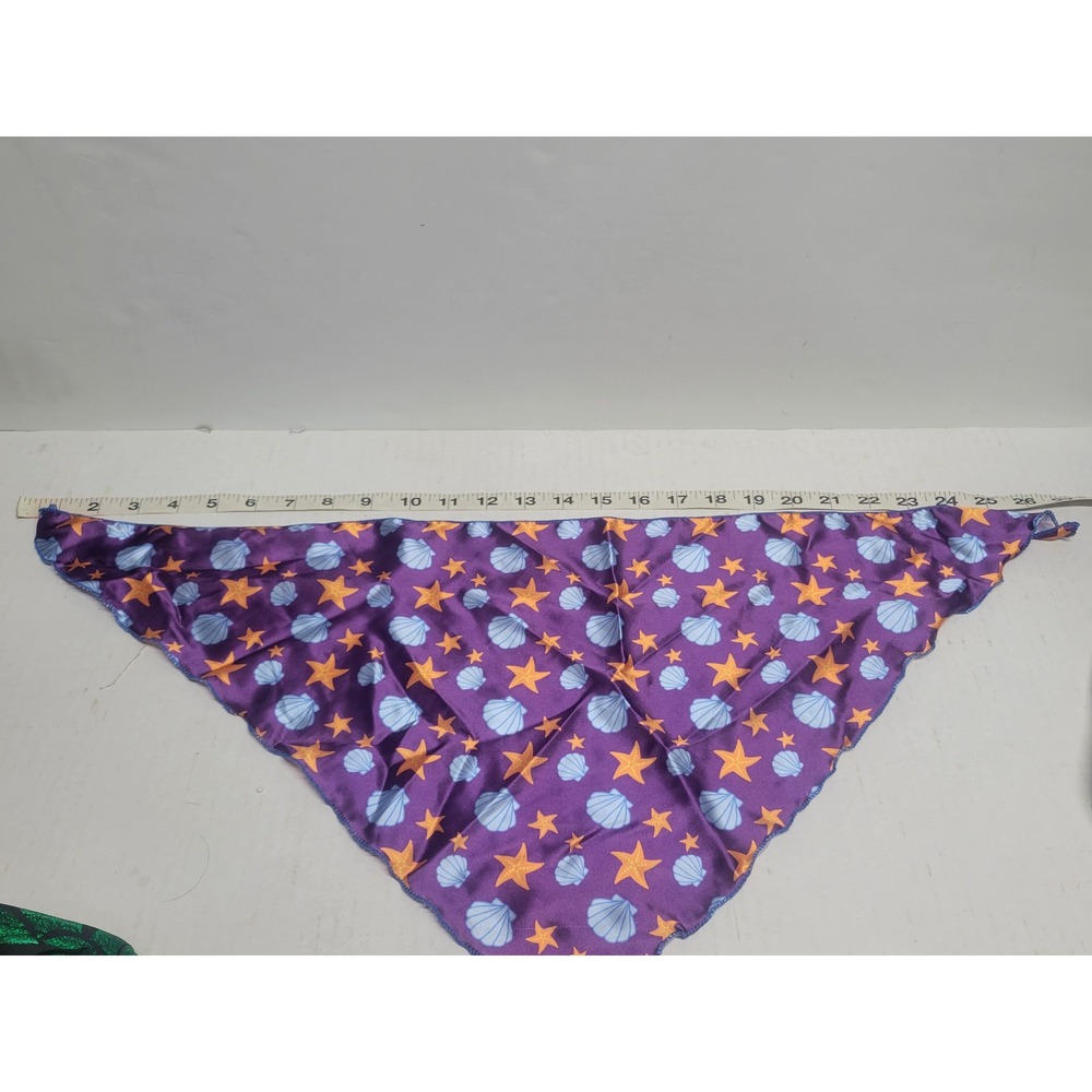 Purple Satin Nautical Seashell Starfish Triangle Bandana Scarf Mermaidcore - Picture 4 of 6